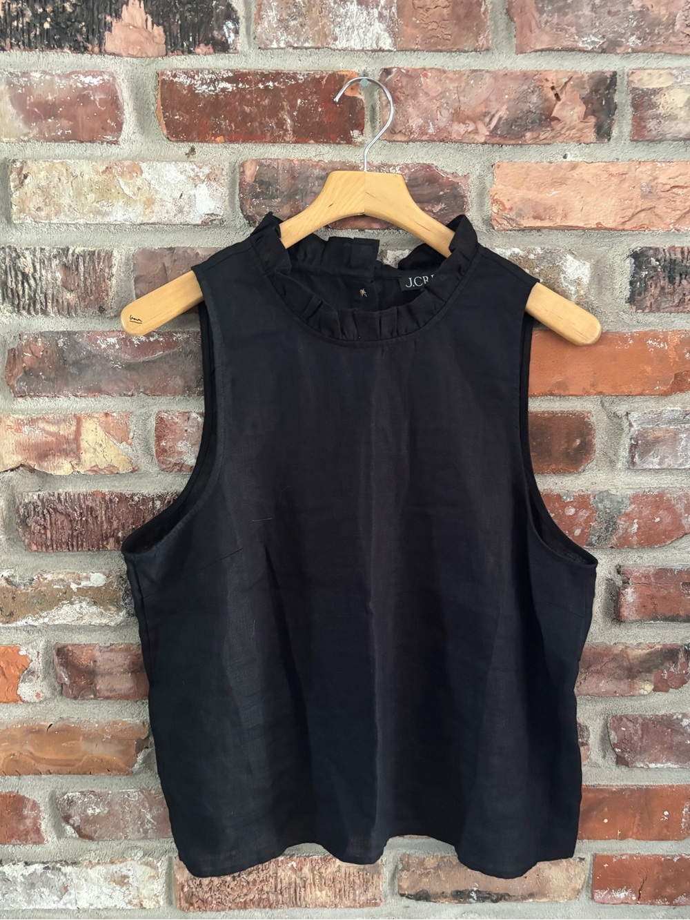 J. Crew Black Fleur Linen Ruffle Sleeveless Tank Top Shirt NWT, L